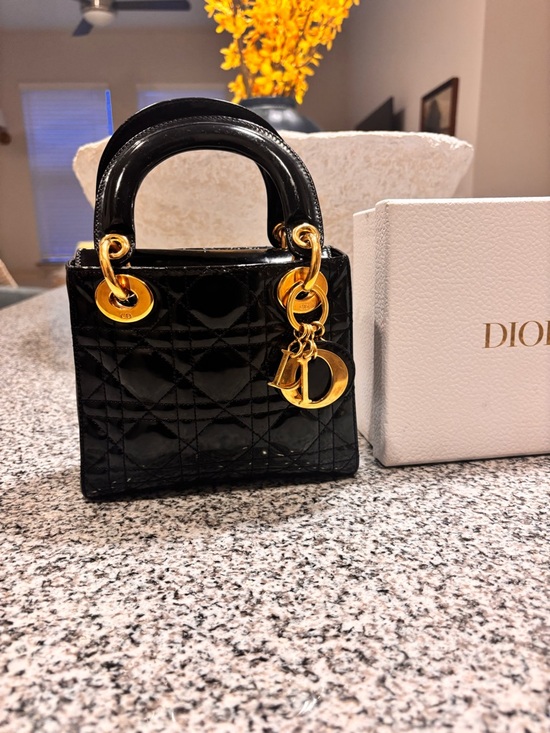 Dior Handbags - Dior Mini Lady Tote in Black Patent with Gold Hardware